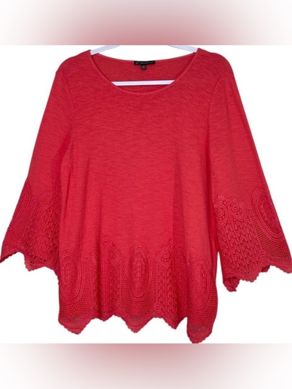 Adrianna Papell Blouse Crochet Textured Casual Relaxed Coral 100% Cotton Size M